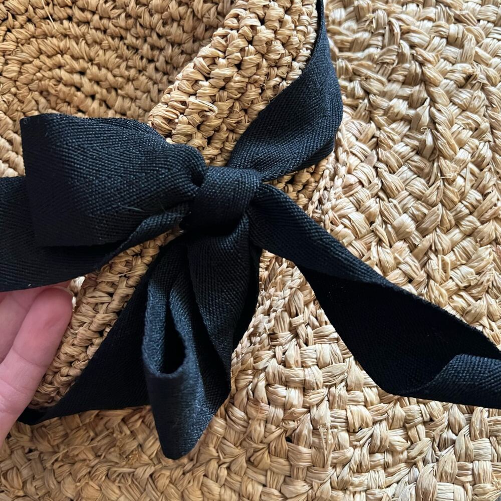San Diego Hat Co Straw Sun Hat OS Natural Black Bow Ribbon Beach Vacation Resort - Picture 7 of 8